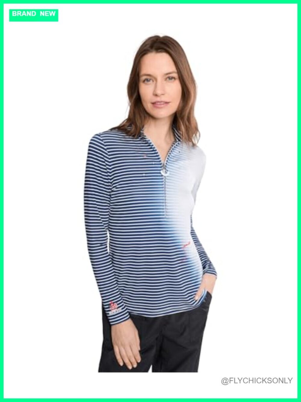 Womens Gradient Stripe Mock Neck 1/4 Zip Long Sleeve Top Performance